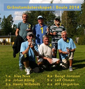 Gränsta Mästerskap 2014 • 1:a Klas Niva • 2:a Johan König • 3:a Henry Willstedt • 4:a Bengt Johnsson • 5:a Leif Öman • 6:a Alf Långström